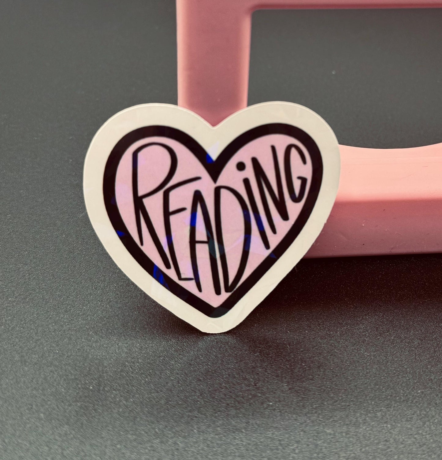 Pink Heart Reading Sticker: Waterproof Vinyl Decal for Book Lovers