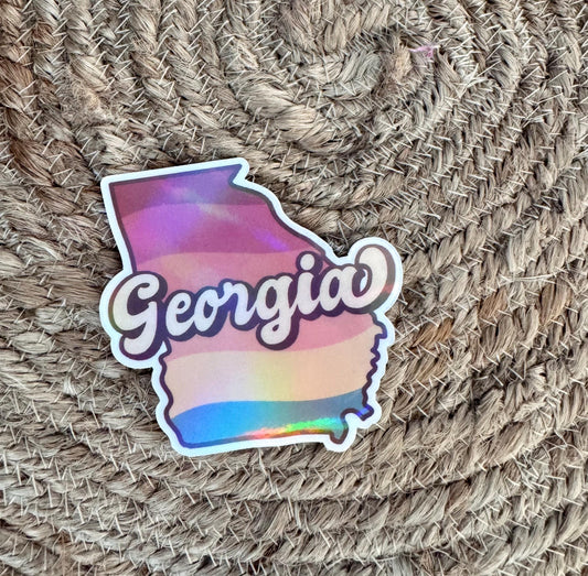 Holographic Georgia State Sticker: Rainbow Vinyl Decal