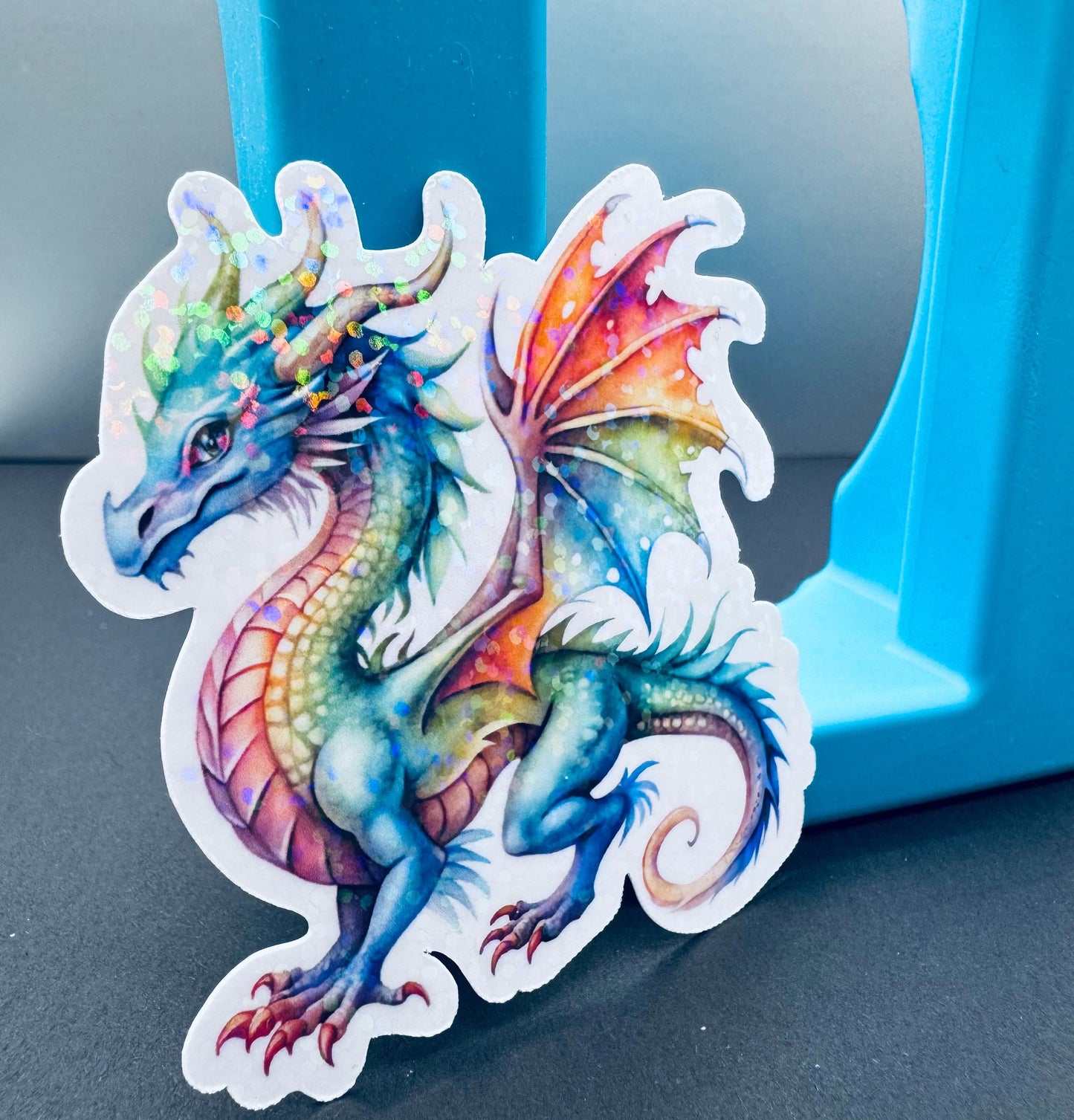 Holographic Rainbow Dragon Sticker – Fantasy Vinyl Decal