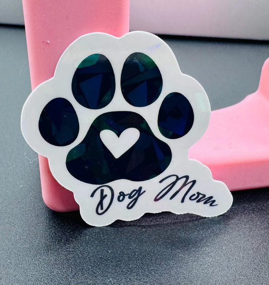 Dog Mom Paw Print Sticker: Holographic Decal for Pet Lovers