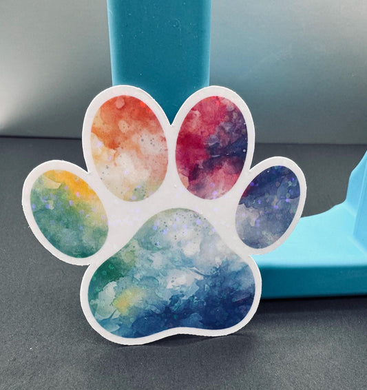 Holographic Rainbow Paw Print Sticker - Waterproof Vinyl Pet Decal