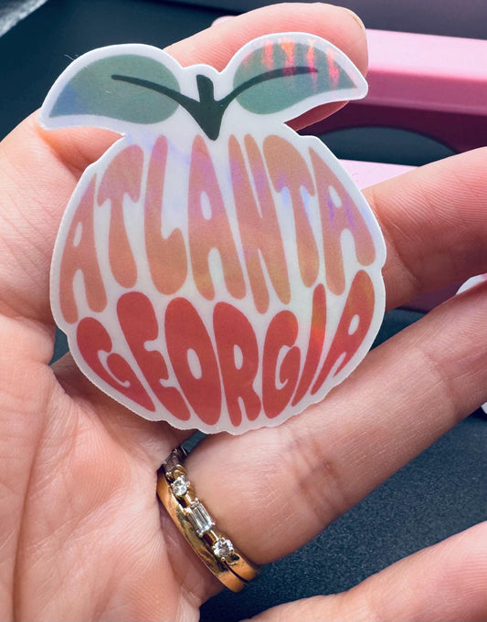 Holographic Georgia Peach Sticker: Atlanta Souvenir Decal