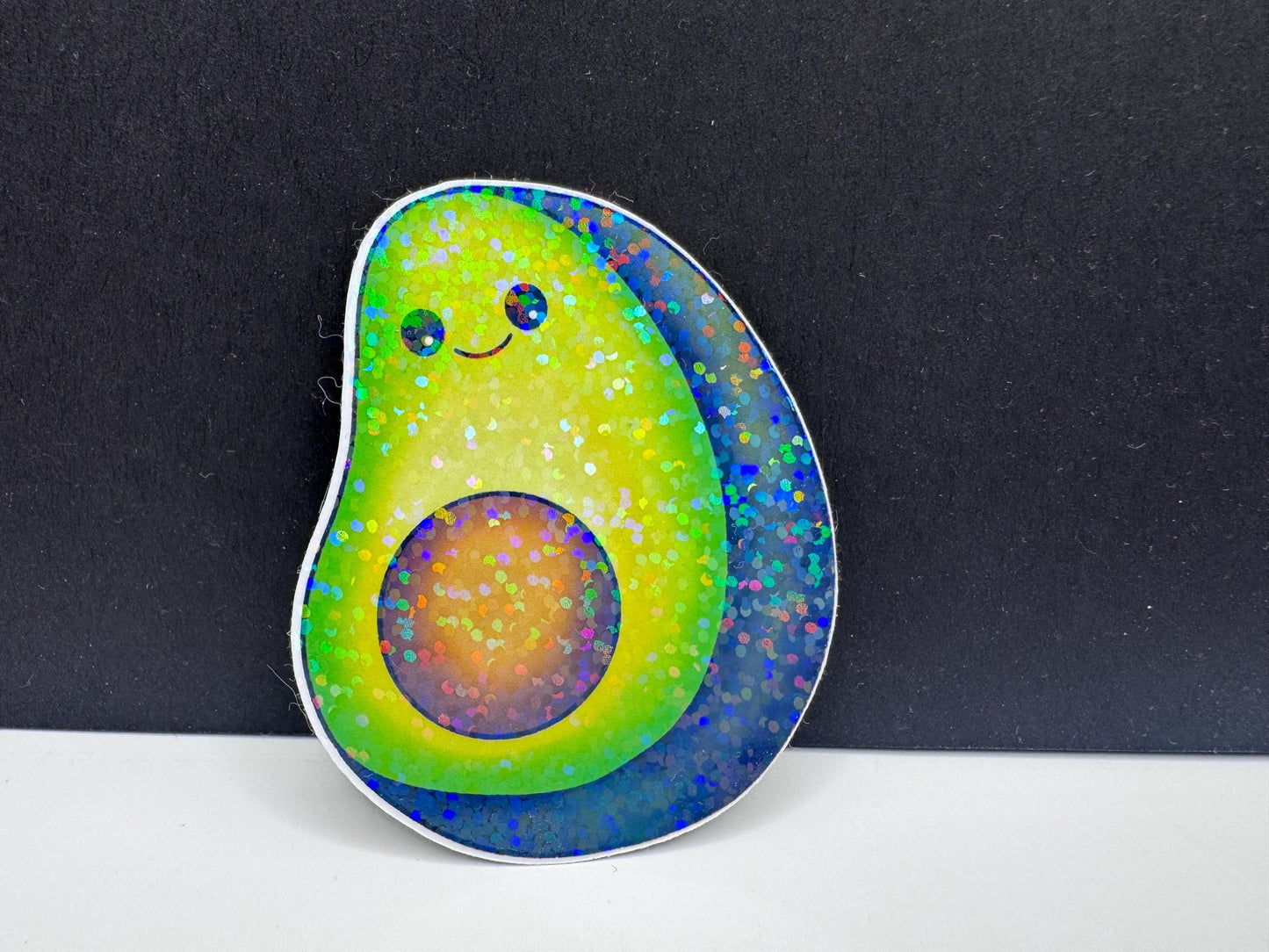 Kawaii Avocado Sticker – Holographic Glitter Vinyl Decal