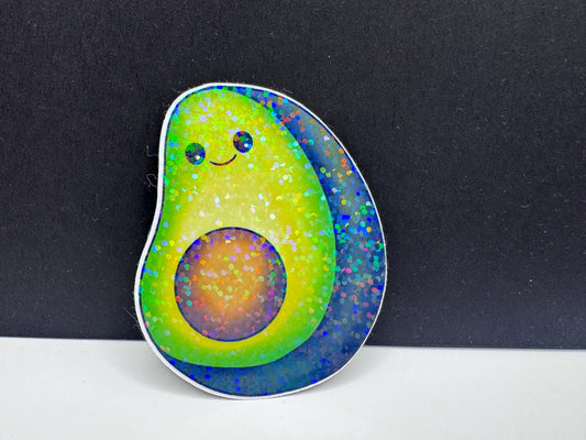 Kawaii Avocado Sticker – Holographic Glitter Vinyl Decal
