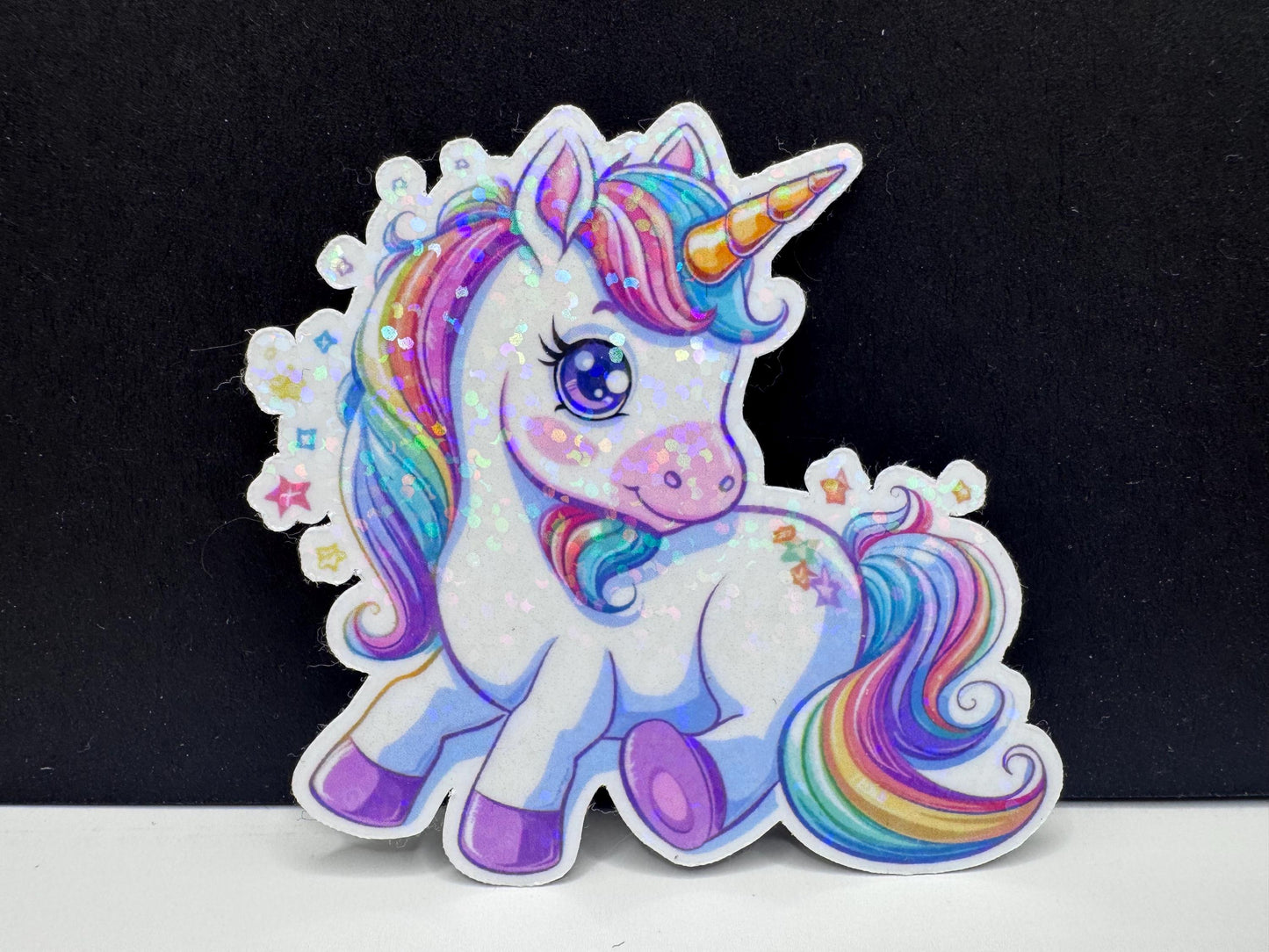 Glitter Rainbow Unicorn Sticker, Waterproof Vinyl Decal
