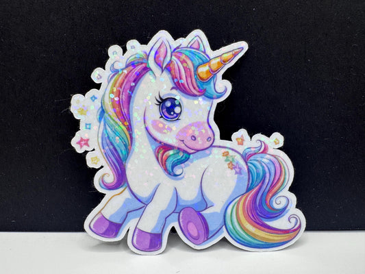 Glitter Rainbow Unicorn Sticker, Waterproof Vinyl Decal