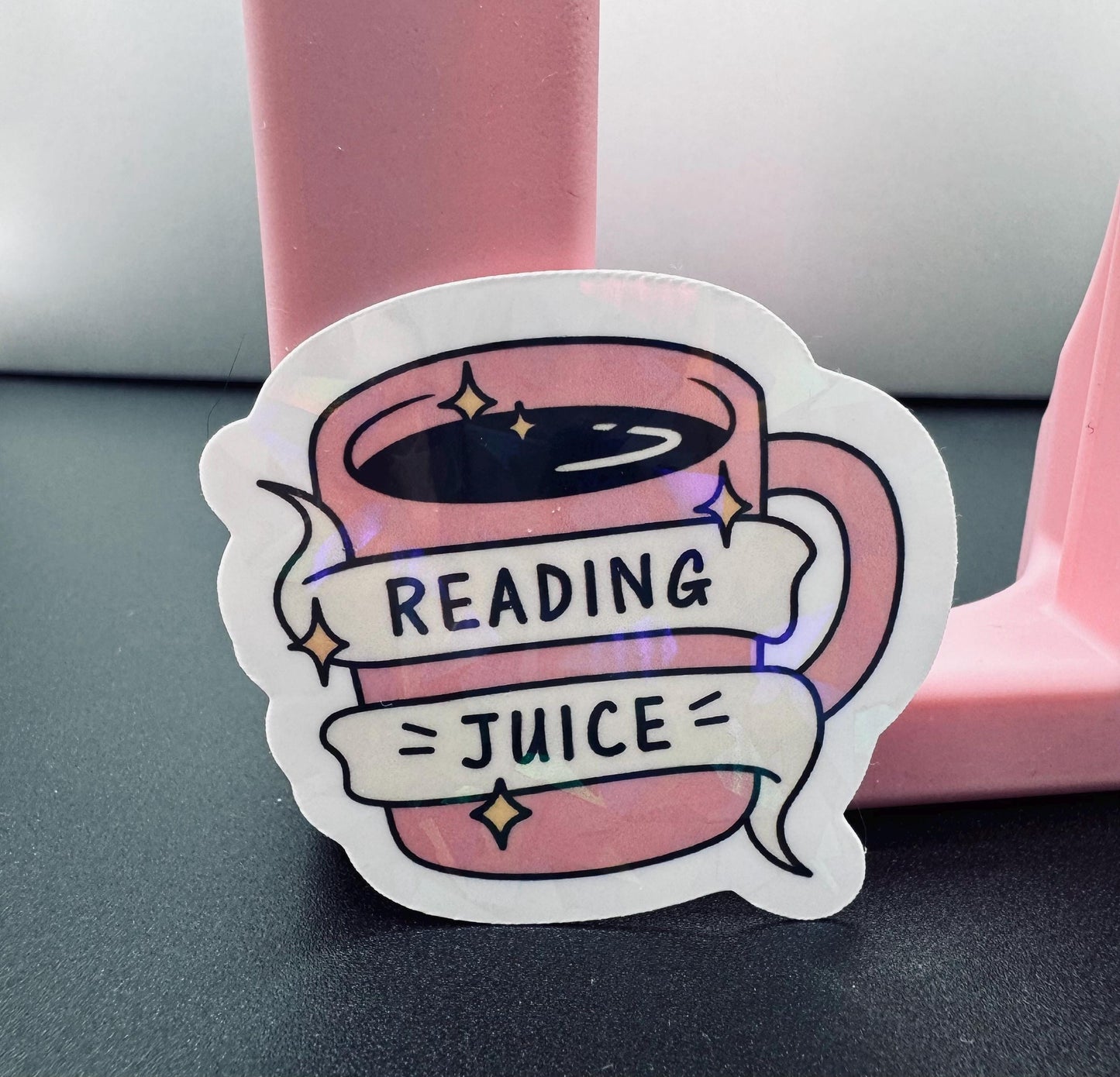 Drinking Juice Sticker: Pink Coffee Cup Vinyl Decal - Waterproof Laptop Decal