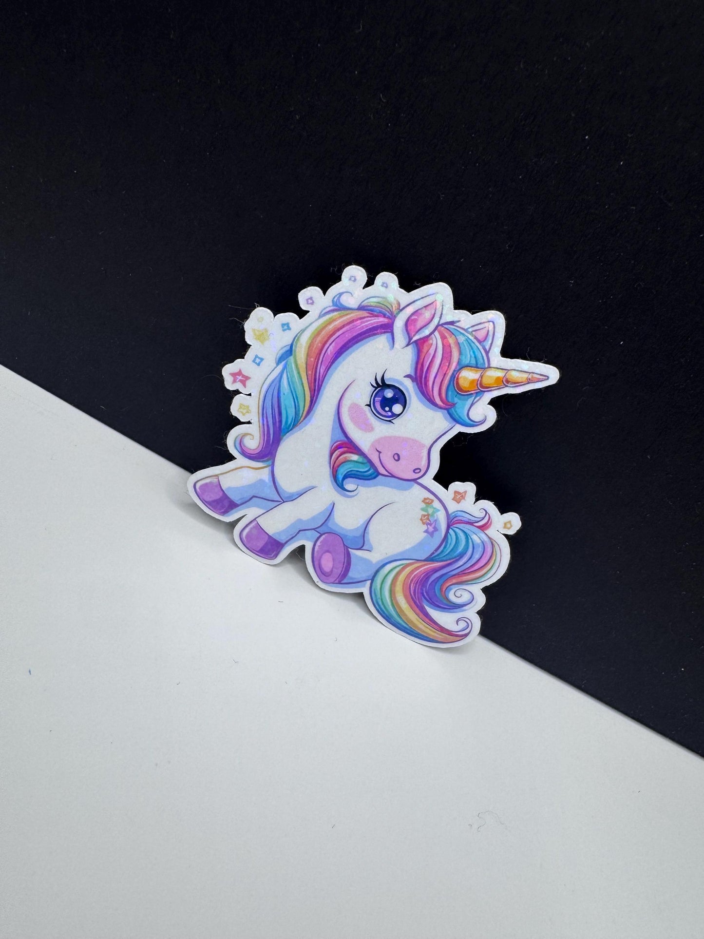 Glitter Rainbow Unicorn Sticker, Waterproof Vinyl Decal