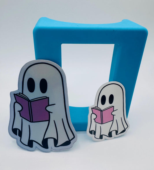 Ghost Reading Book Sticker, Spooky Bookworm Vinyl Decal