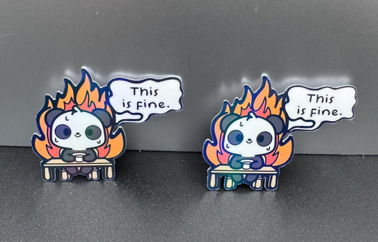 This Is Fine Panda Vinyl Sticker: Funny Meme, Mental Health Humor