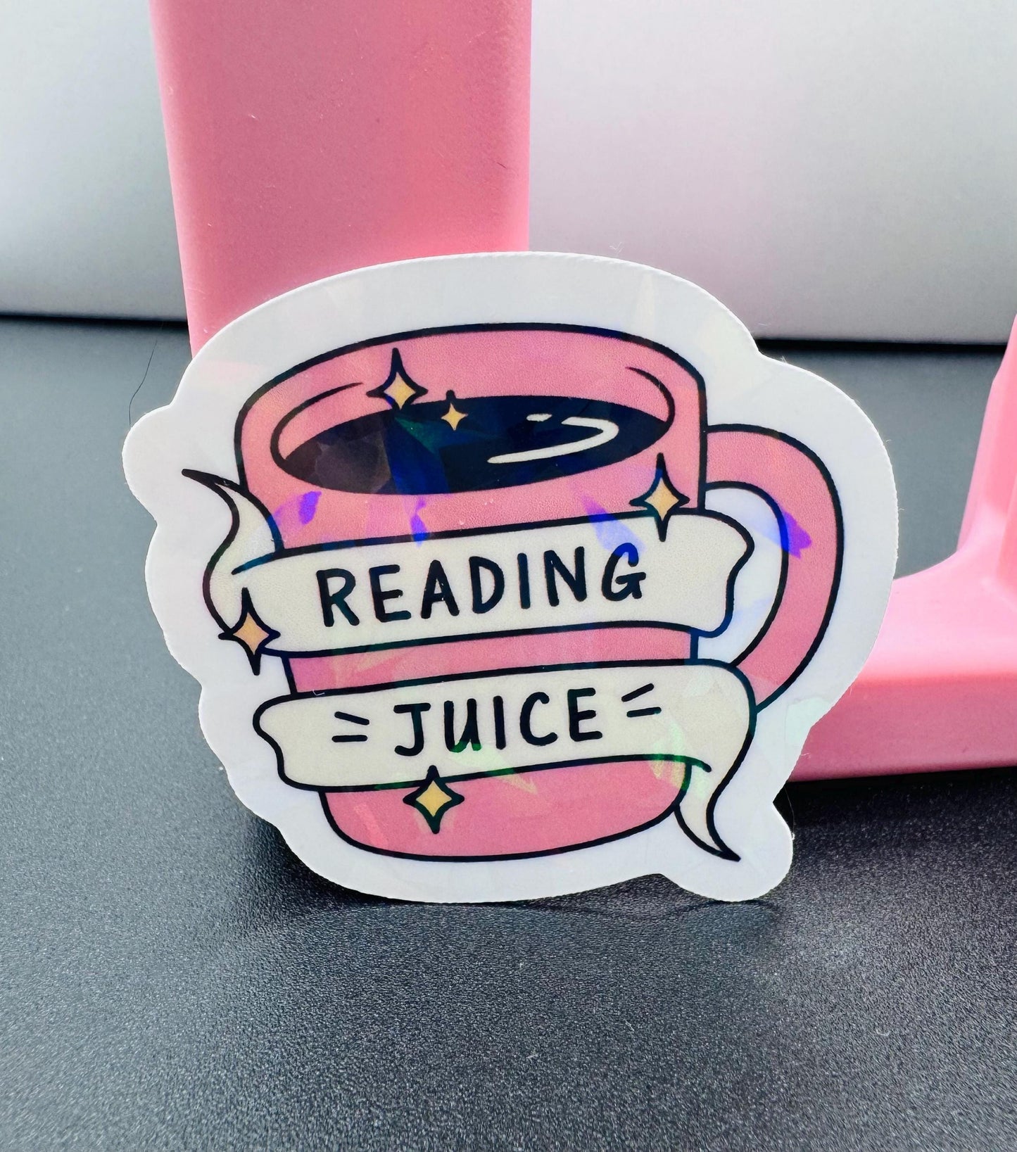 Drinking Juice Sticker: Pink Coffee Cup Vinyl Decal - Waterproof Laptop Decal