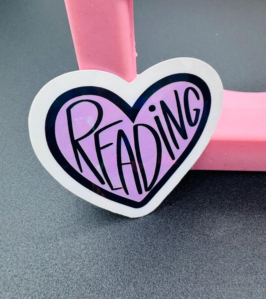 Pink Heart Reading Sticker: Waterproof Vinyl Decal for Book Lovers