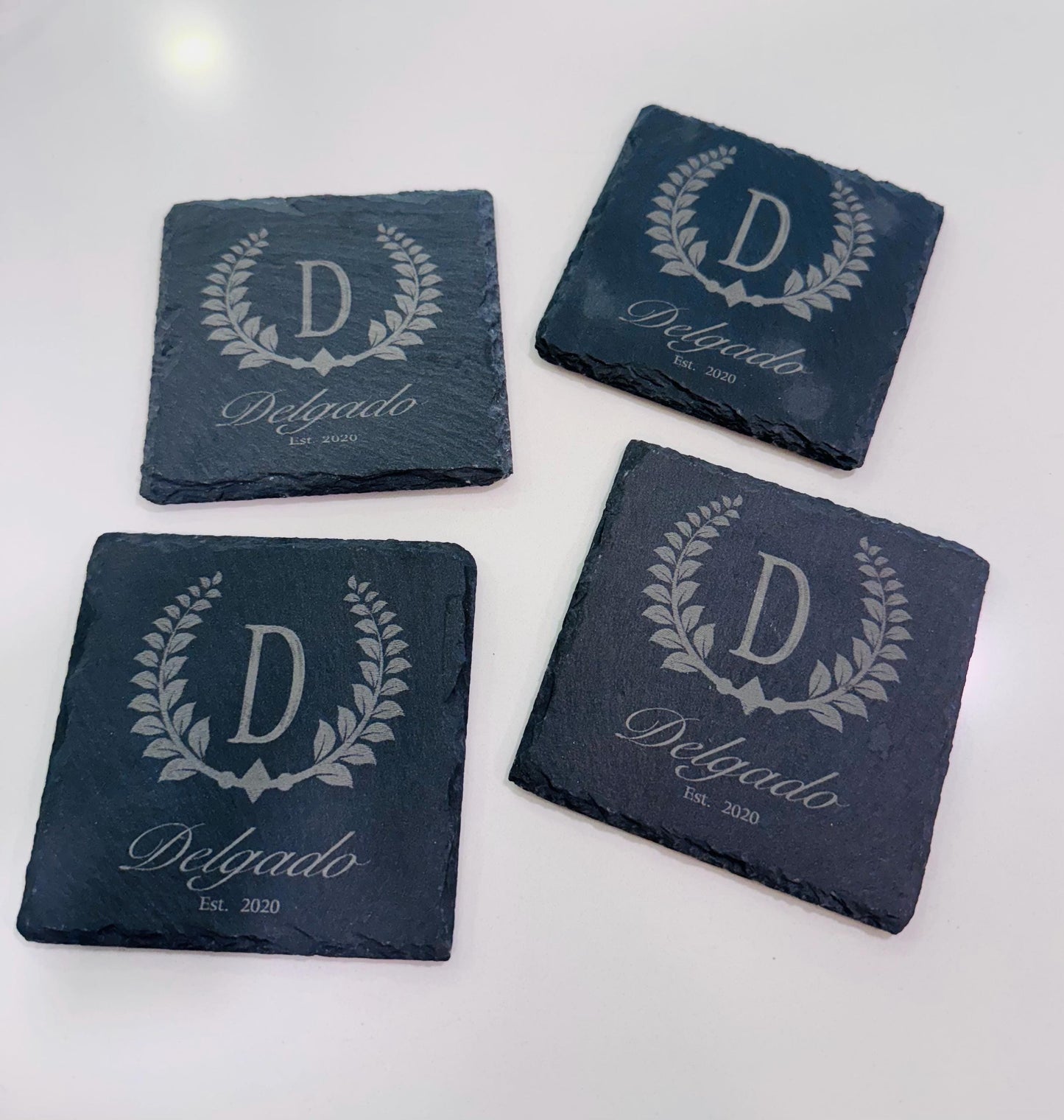 Laser Engraved Slate Coasters – Personalized Rustic Home Decor