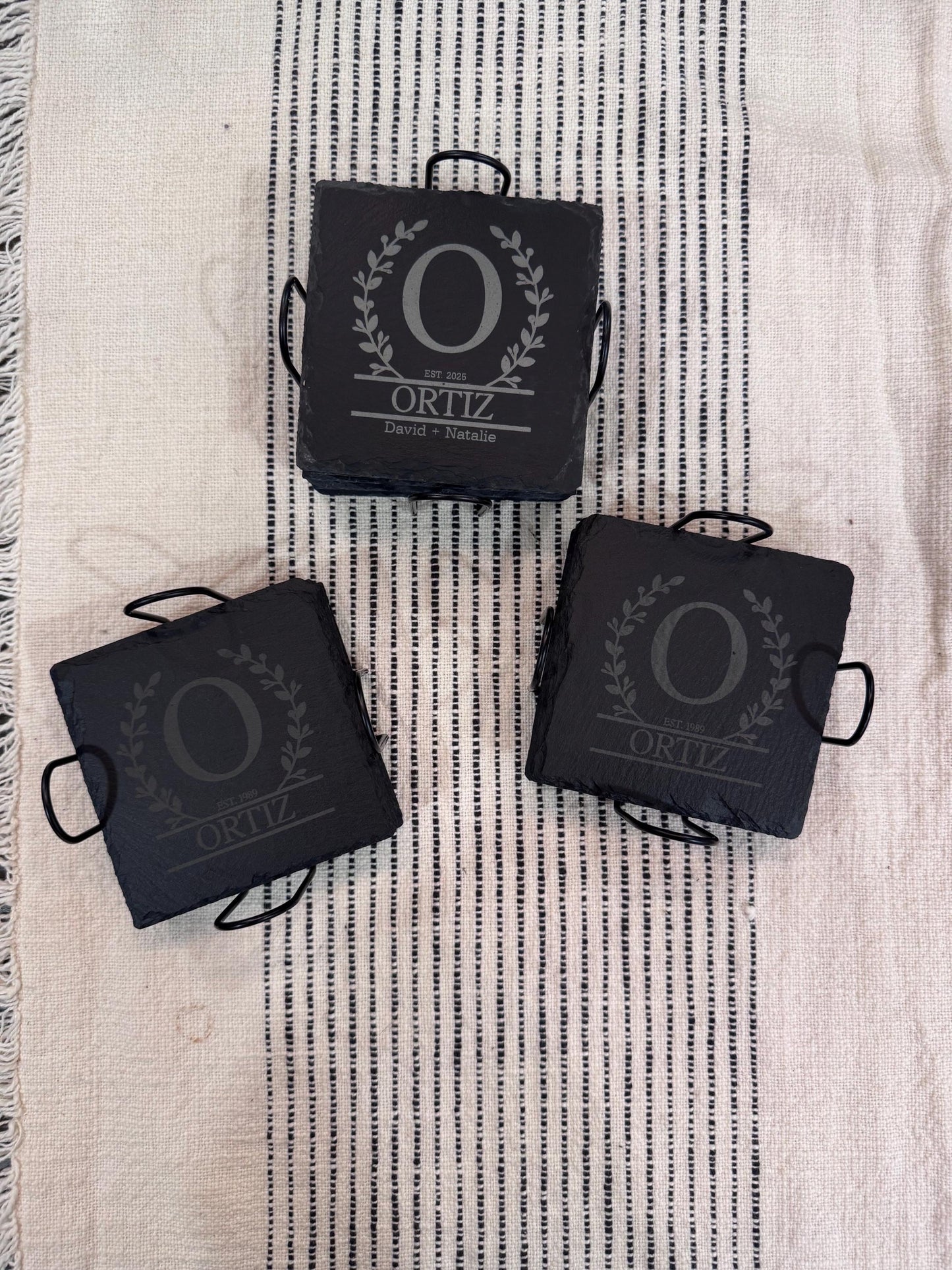 Laser Engraved Slate Coasters – Personalized Rustic Home Decor