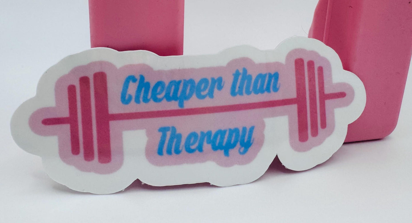 Cheaper Than Therapy. Lifting Weights Sticker – Funny Fitness Vinyl Sticker
